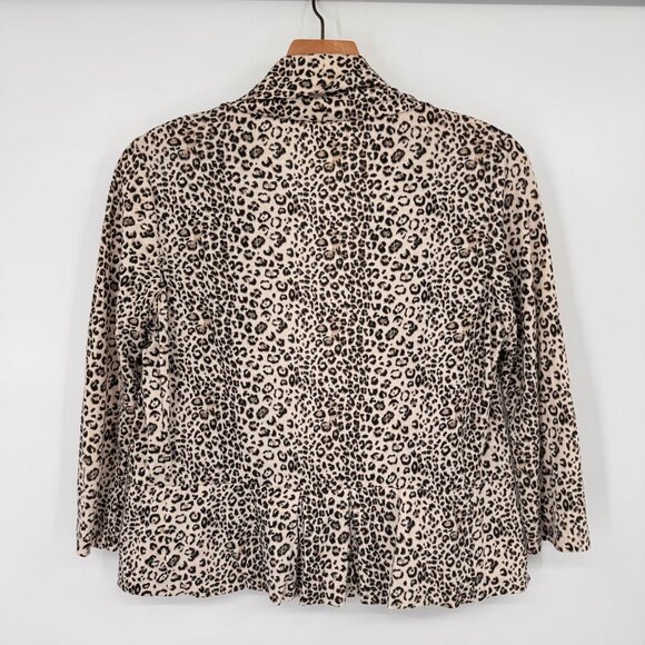 Rebecca Taylor Leopard Print Open cardigan sweater shrug Ruffle Womens Medium - Picture 7 of 10